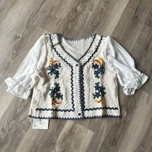 J.ING Women's White Floral Embroidery Contrast Trim Cardigan Top - One Size - Picture 1 of 5