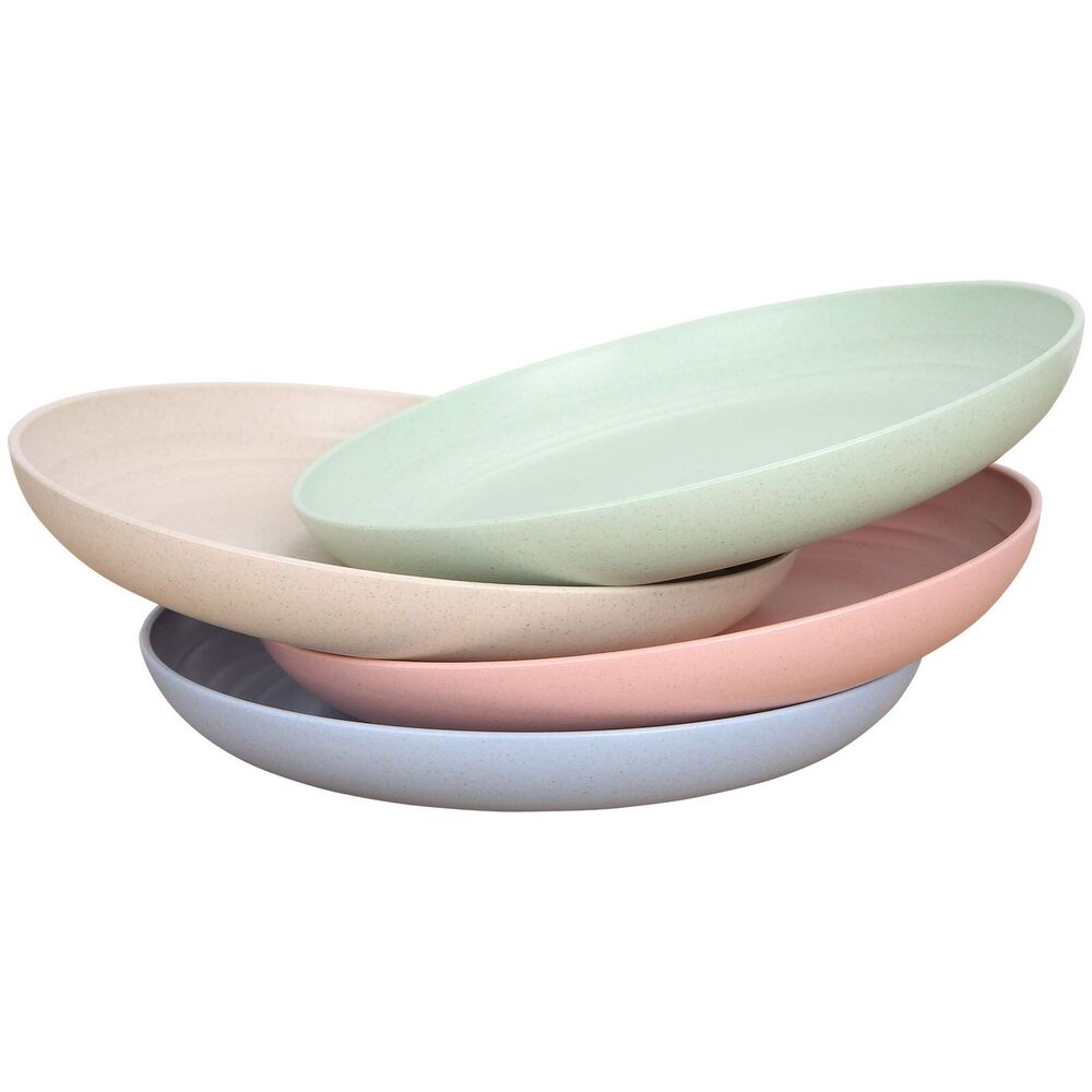 4-Pack Multi-Color Wheat Straw Plates, Eco-Friendly, Dishwasher & Microwave Safe