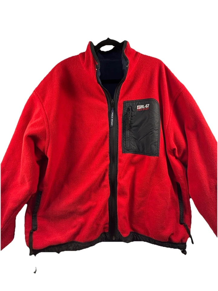 Abrigo reversible vintage Polo Sport RL-67 rojo polar o nailon azul marino para hombre talla XXL Foto 1 de 4