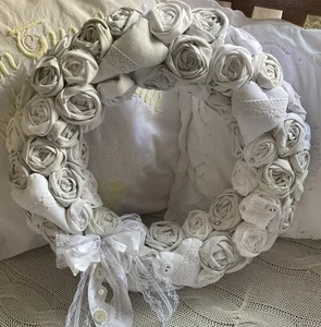 Handgefertigter Shabby Vintage Look Leinen Stoff Kranz  Türkranz Wandkranz -538 - Bild 1 von 11