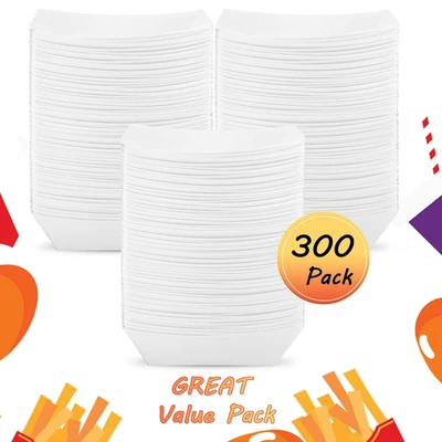 300 Pack Food Trays 2Lb White Paper Tray Nachos Tray Disposable Kraft Food Bo... - Image 1 of 4