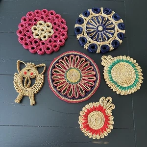 Vintage Lot of 6 Woven Wicker Trivet Rattan Raffia Hot Pads Boho Wall Decor  - Picture 1 of 7