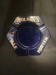 Vintage Molson's Beer Ale Porter Bar Ashtray Enamel Enamelware Cobalt Blue - Picture 1 of 8