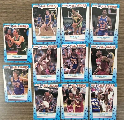 Juego completo de pegatinas Fleer All Star 1989-90 (11 cartas) - Jordan, Bird, Magic Foto 1 de 2