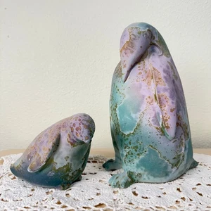 Tony Evans Designs CA Raku Pottery Pastel Baby Penguin Art Sculpture Set Signed - Picture 1 of 16