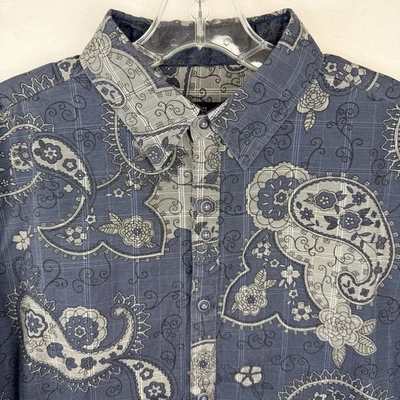 Rock Roll N Soul Mens Western Rocker Pearl Snap Grey/Blue Paisley Edgy Sz L - Image 1 of 4
