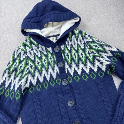 LL Bean Womens Blue Fair Isle Hooded Cardigan Sweater Size Medium Lambswool - Image 1 of 4