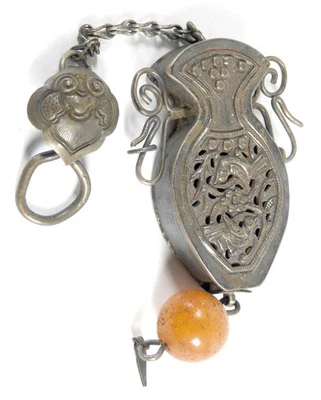 China, antike chinesische Chatelaine Duft-Dose, Silber(?), um 1900 - Bild 1 von 4