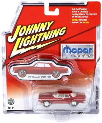 1:64 Johnny Fulmine #37 Mopar 1962 Plymouth Sport Fury Rosso Metallizzato - Immagine 1 di 2