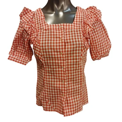 Josephine Mujeres 8 Rojo/Blanco Picnic Cuadros Globo Slv Tradicional Cuello Cuadrado Top Foto 1 de 3