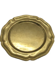 Vintage Hand Made Solid Brass Lacquered Scalloped Edge Plate 5.5” Made in Italy - Picture 1 of 7