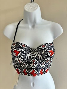 Tory Burch Navy White Red Swim Top Size M NWT #39902 - Picture 1 of 2