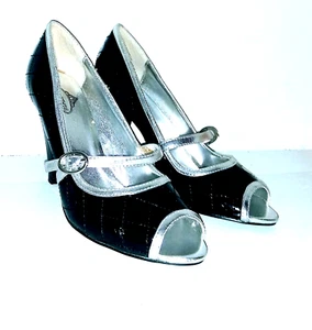 Max Rave Silver & Black Open Toe Heels NIB **REDUCED** Sz.7.5 - Picture 1 of 3