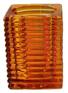 Candle Lamp Orange Ribbed Square Glass Candle Tea Light Holder - Picture 1 of 19