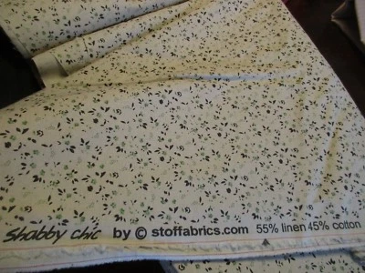 55% Linen 45% Cotton Fabric from Stoffabrics 1 Yd Small Green Floral Shabby Chic - Image 1 of 2