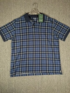 LL Bean Premium Double L Short Sleeve Polo Shirt NWT Navy Blue PlaidMen's XL REG - Picture 1 of 8