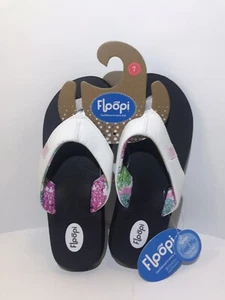 Floopi - Classic Summer Flip Flop - White/Coral - Size 7