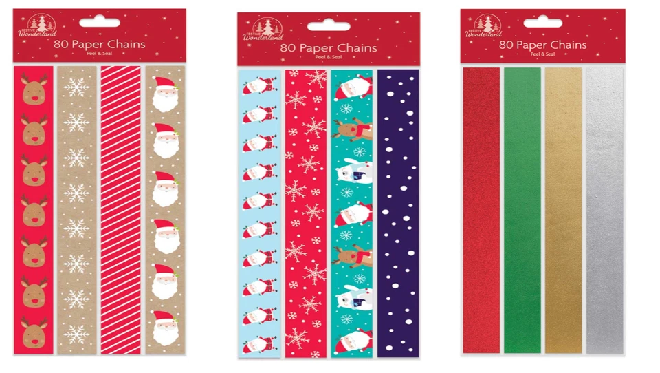 TALLON Pack of 80 Printed Creative Christmas Paper Chains - Christmas Party Decoration