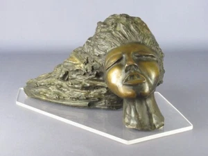 Scultura testa bronzo fusione donna capelli lunghi soprammobile vintage XX sec - Foto 1 di 10