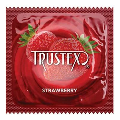 Trustex Strawberry Flavored Lubricated Bulk Latex Condoms + Brass Pocket Case - Image 1 of 4