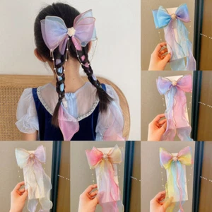 Girls Hair Clips Cute Colorful Bow Ribbon Chiffon Fashion Sweet Hair Accessories - Picture 1 of 17