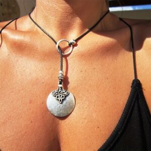 Bohemian Round Silver Pendant Unique Retro Necklace Women Stylish Jewelry Gift