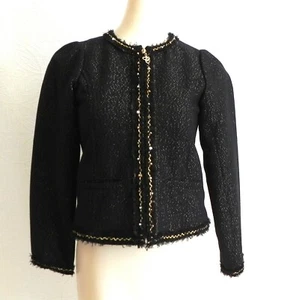 Commencer Jacket Wool Blend Full Zip Black/Gold Metallic Long Sleeve Size 150 - Picture 1 of 10