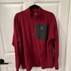 The North Face Apex Soft Shell Fleece Jacket Mens Large Red Gray 1/4 Zip Up - Picture 1 of 5