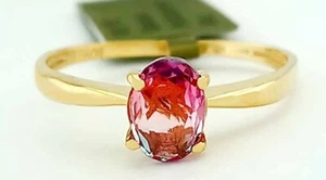 LAB CREATED 1.12 Cts PINK TOURMALINE RING 10K YELLOW GOLD - New With tag - Picture 1 of 6