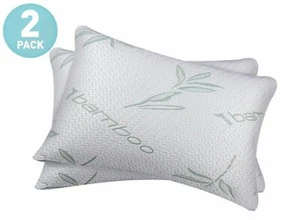 Paquete de 2 almohadas de cama de espuma viscoelástica de bambú talla queen frescas hipoalergénicas de lujo EE. UU. - Imagen 1 de 3