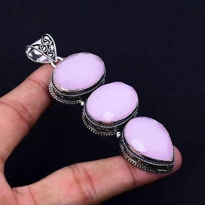 Pink Chalzedon Edelstein Handgemacht 925 Sterling Silber Anhänger Für Hochzeit - Bild 1 von 4