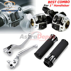 1" Handlebar Grips + Chrome Switch Controls + Brake Clutch Levers For Harley