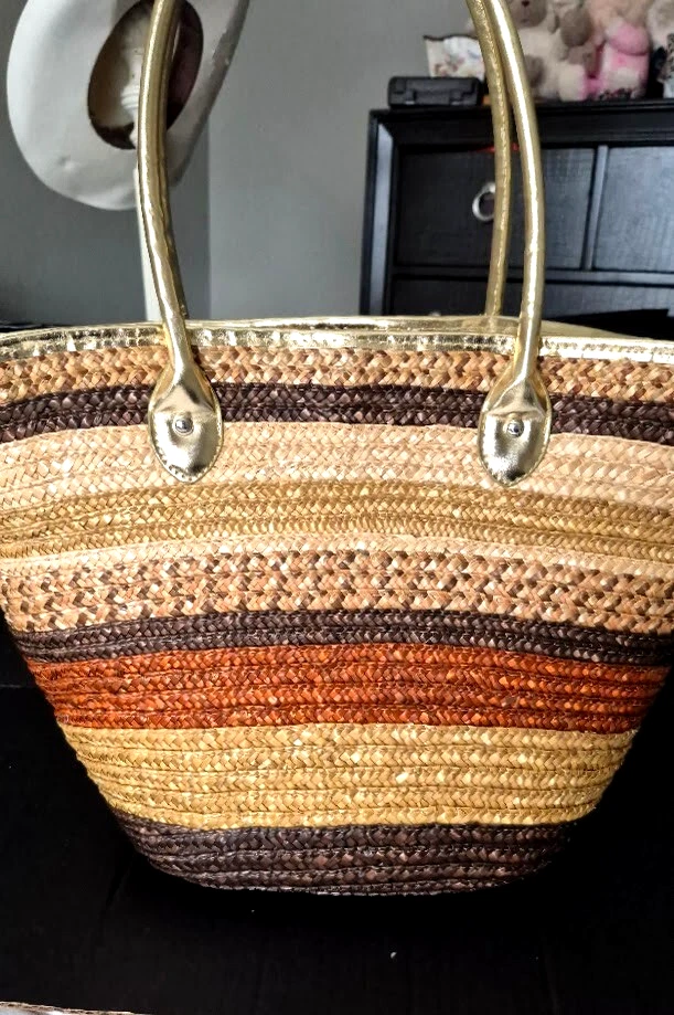Bolsa de praia Style & Co. grande marrom, bronzeada, dourada tecido ferrugem - Imagem 1 de 4