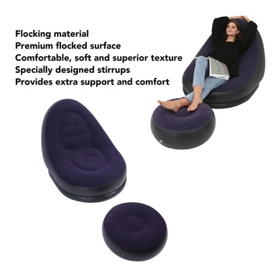 (Dunkelblau)Aufblasbarer Sofasessel Stilvoll Einfach Weich Beflockung Blow Up KU - Bild 1 von 4