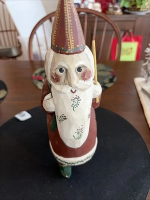 De colección L. Koosed madera tallada a mano arte popular Santa 12" con bolsa artista firmada 1989 Foto 1 de 4