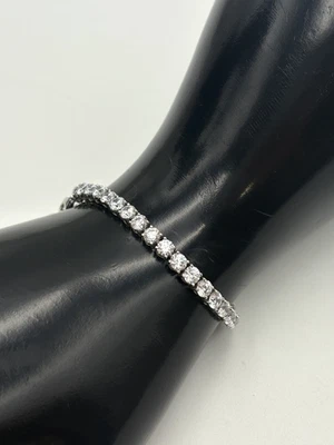 PULSERA TENIS PLATA ESTERLINA 925 PIEDRAS PRECIOSAS REDONDAS BLANCAS 7.5" 4.1mm Ancho 10.1g Foto 1 de 4