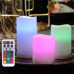 3PCS Colour Changing LED Candles Flameless Flickering LED Wax Mood Set+Remote UK - Picture 1 of 5