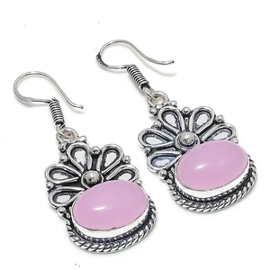 Rose Quartz Gemstone Handmade 925 Sterling Silver Jewelry Earring Sz 1.75" - Picture 1 of 1