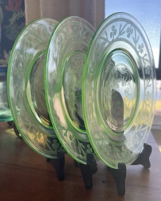 Set of 3 Hazel Atlas Cloverleaf Green  Depression Glass Salad Plates 1930’s - Image 1 of 4