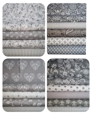 Stoffpaket 4-5 St. 22 x 50 cm Patchworkstoffe 100% BW Grautöne - Bild 1 von 2