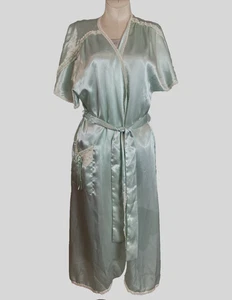 Vtg Satin Robe Womens Size S Coquette Lingerie Romantic Feminine Mint Green - Picture 1 of 8