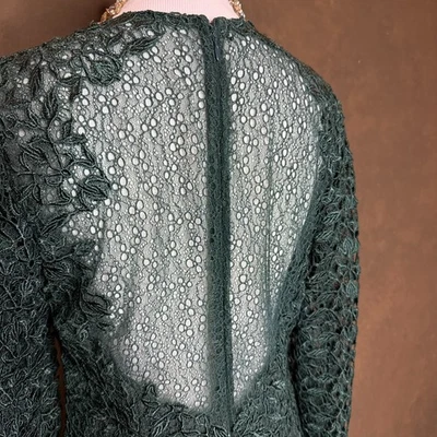 Monique Lhuillier ML Green Lace Sheath Dress Women’s 10 Long Sleeve Holiday - Image 1 of 4