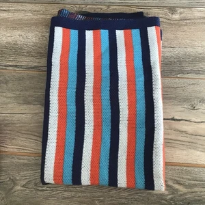 BANANAFISH Baby Security Acrylic Blanket Orange White Blue Stripes Hard To Find - Picture 1 of 7