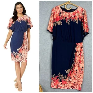 Maggy London Dress Blue Coral Print Floral Flower Cocktail Party Occasion 12 M - Picture 1 of 8