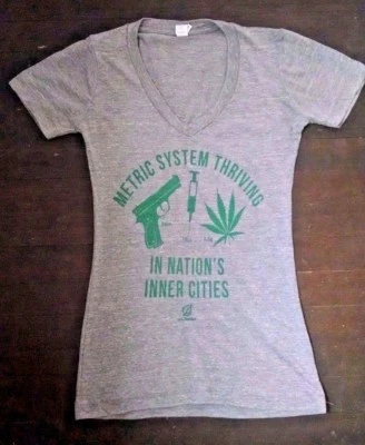 Metric System Thriving in Inner Cities Womens M T-shirt Green Gray V-neck New - Image 1 of 4
