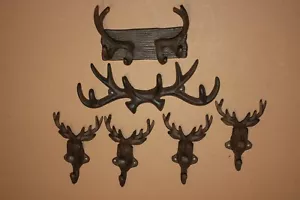 (6) Deer Hunter Bathroom Decor Rustic Cast Iron Towel Hooks, Deer Fever - Picture 1 of 8