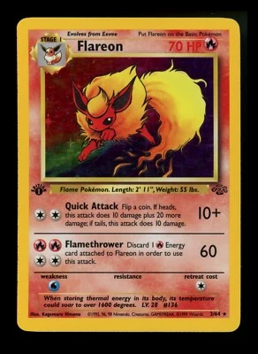 1st Edition Flareon 3/64 Jungle 1999 Holo Rare WOTC Pokémon Card TCG - Image 1 of 4