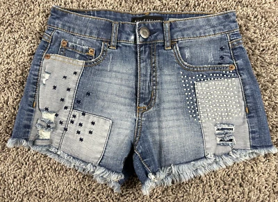 Aeropostale Jeans Womens Size 0 Blue Denim Shorts Distressed Hight Waisted Midi - Image 1 of 4