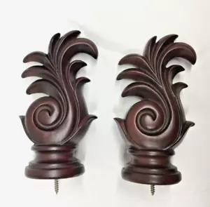 2x Holzvorhänge Gardinenstange Finish passt 2"" Stange - Anschrauben - Mahagoni - Bild 1 von 10