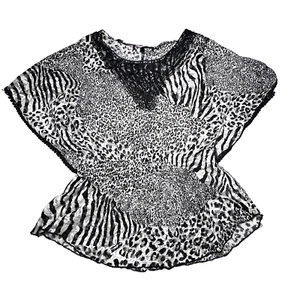 Heartsoul Womens Blouse XL Boho Animal Print Fairy Coquette Patchwork Lace Y2K - Picture 1 of 8